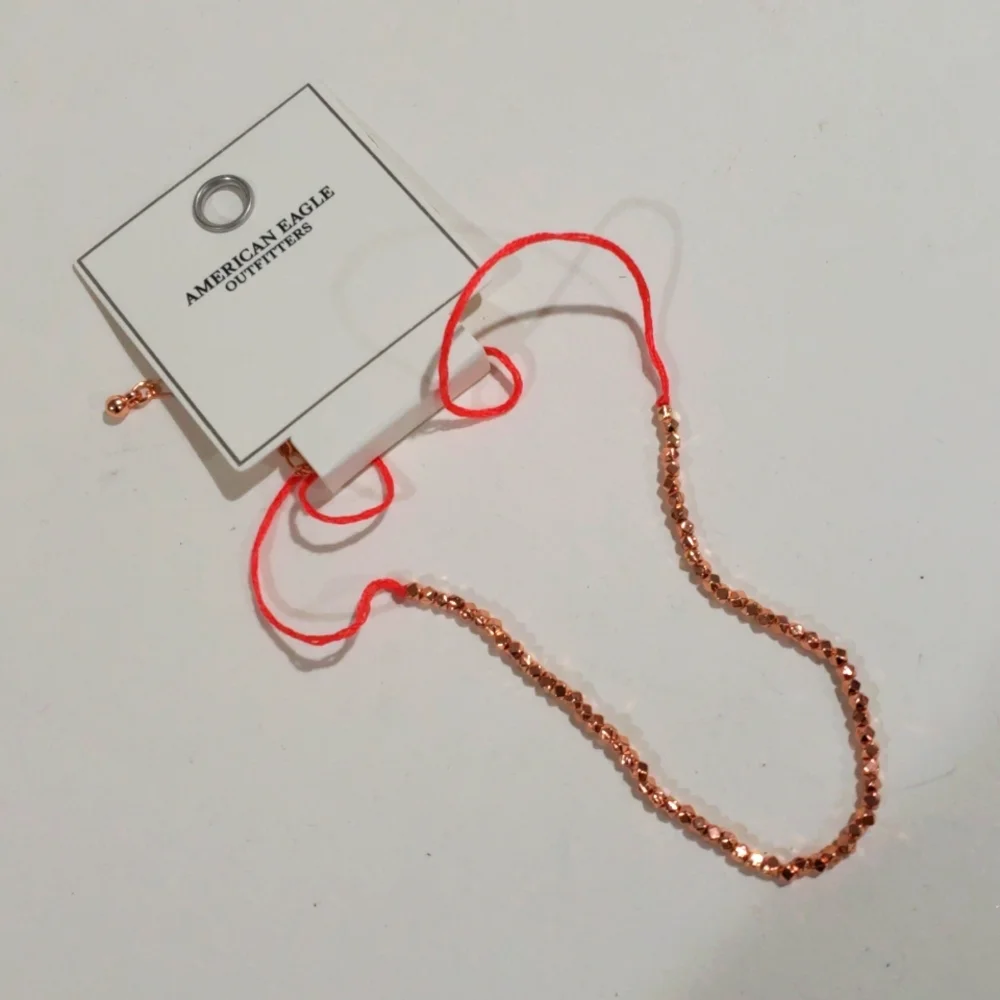 Rose Gold tone Beaded Necklace w/ Pink Cord American Eagle, Trendy Boho Jewelry